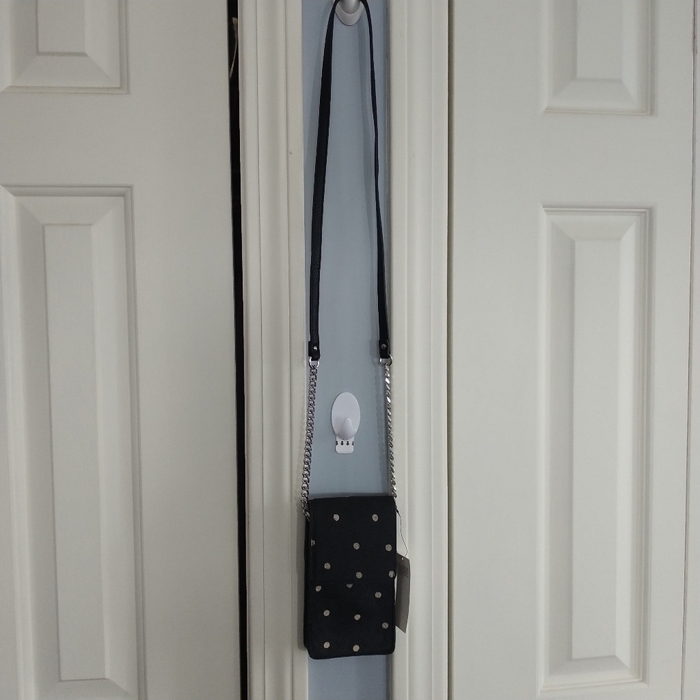 Genuine Haircalf Black & Gold Polka Dot Leather Crossbody Bag - Picture 7 of 11